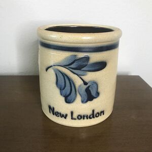 Shadowlawn Pottery CROCK Stoneware Blue Flower New London Salt Glaze 6" Tall